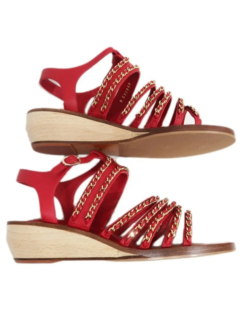 Chanel CC Logo Chain Sandals 38C Brown Red Shoes